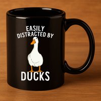 Easily Distracted By Ducks Funny Duck Lover 11oz C Handle Ceramic Mug