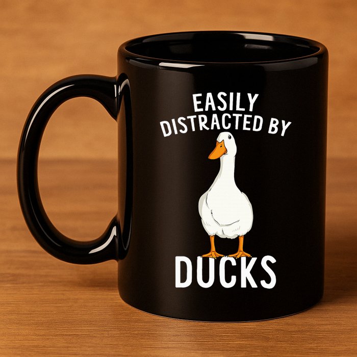 Easily Distracted By Ducks Funny Duck Lover 11oz C Handle Ceramic Mug
