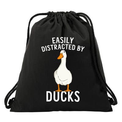 Easily Distracted By Ducks Funny Duck Lover Drawstring Bag