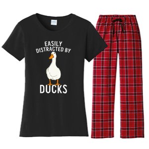 Easily Distracted By Ducks Funny Duck Lover Women's Flannel Pajama Set