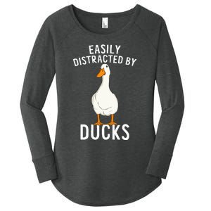 Easily Distracted By Ducks Funny Duck Lover Women's Perfect Tri Tunic Long Sleeve Shirt