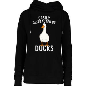 Easily Distracted By Ducks Funny Duck Lover Womens Funnel Neck Pullover Hood