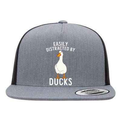 Easily Distracted By Ducks Funny Duck Lover Flat Bill Trucker Hat