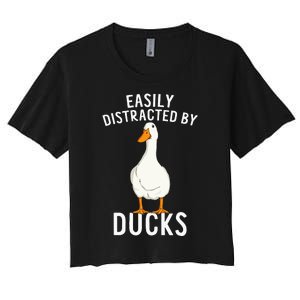 Easily Distracted By Ducks Funny Duck Lover Women's Crop Top Tee