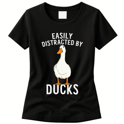 Easily Distracted By Ducks Funny Duck Lover Womens T-Shirt
