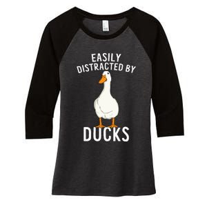 Easily Distracted By Ducks Funny Duck Lover Women's Tri-Blend 3/4-Sleeve Raglan Shirt