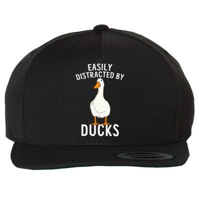 Easily Distracted By Ducks Funny Duck Lover Wool Snapback Cap