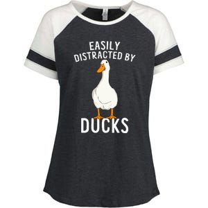 Easily Distracted By Ducks Funny Duck Lover Enza Ladies Jersey Colorblock Tee