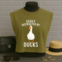 Easily Distracted By Ducks Funny Duck Lover Garment-Dyed Women's Muscle Tee