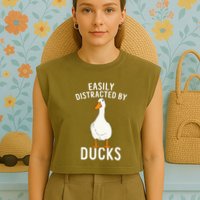Easily Distracted By Ducks Funny Duck Lover Garment-Dyed Women's Muscle Tee