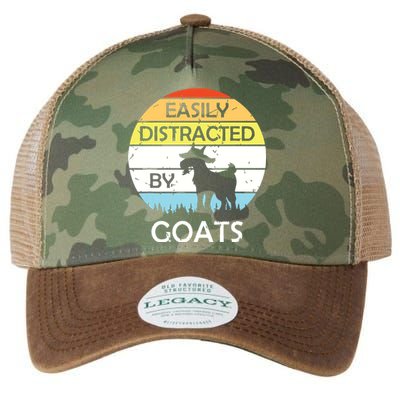 Easily Distracted By Goats Retro Vintage Funny Goat Lover Legacy Tie Dye Trucker Hat