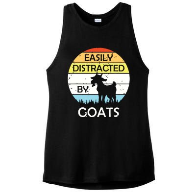 Easily Distracted By Goats Retro Vintage Funny Goat Lover Ladies PosiCharge Tri-Blend Wicking Tank