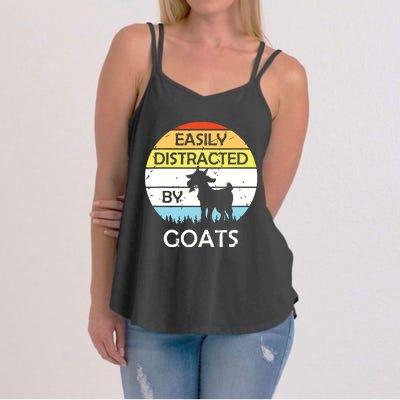 Easily Distracted By Goats Retro Vintage Funny Goat Lover Women's Strappy Tank