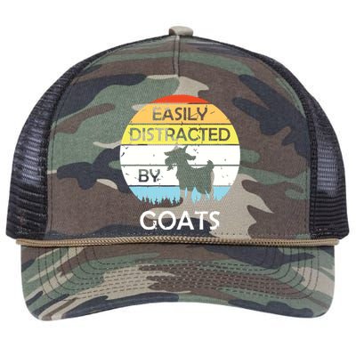 Easily Distracted By Goats Retro Vintage Funny Goat Lover Retro Rope Trucker Hat Cap