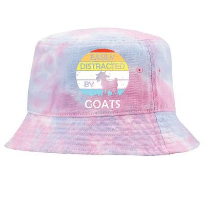 Easily Distracted By Goats Retro Vintage Funny Goat Lover Tie-Dyed Bucket Hat