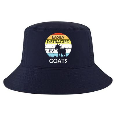 Easily Distracted By Goats Retro Vintage Funny Goat Lover Cool Comfort Performance Bucket Hat