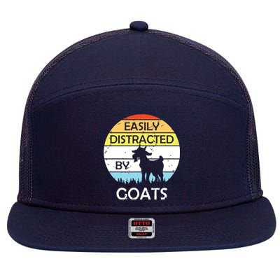 Easily Distracted By Goats Retro Vintage Funny Goat Lover 7 Panel Mesh Trucker Snapback Hat