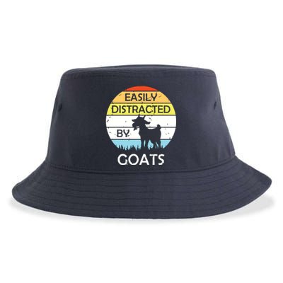 Easily Distracted By Goats Retro Vintage Funny Goat Lover Sustainable Bucket Hat