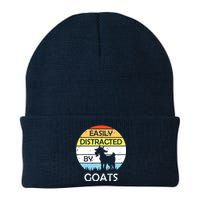 Easily Distracted By Goats Retro Vintage Funny Goat Lover Knit Cap Winter Beanie