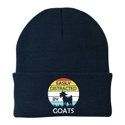 Easily Distracted By Goats Retro Vintage Funny Goat Lover Knit Cap Winter Beanie