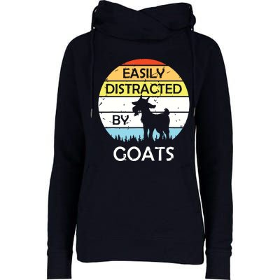 Easily Distracted By Goats Retro Vintage Funny Goat Lover Womens Funnel Neck Pullover Hood