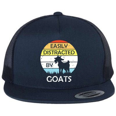 Easily Distracted By Goats Retro Vintage Funny Goat Lover Flat Bill Trucker Hat