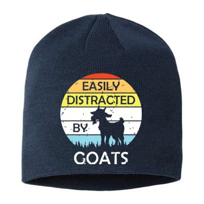 Easily Distracted By Goats Retro Vintage Funny Goat Lover Sustainable Beanie