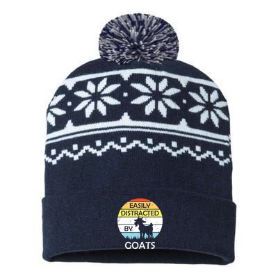 Easily Distracted By Goats Retro Vintage Funny Goat Lover USA-Made Snowflake Beanie