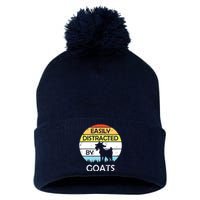 Easily Distracted By Goats Retro Vintage Funny Goat Lover Pom Pom 12in Knit Beanie