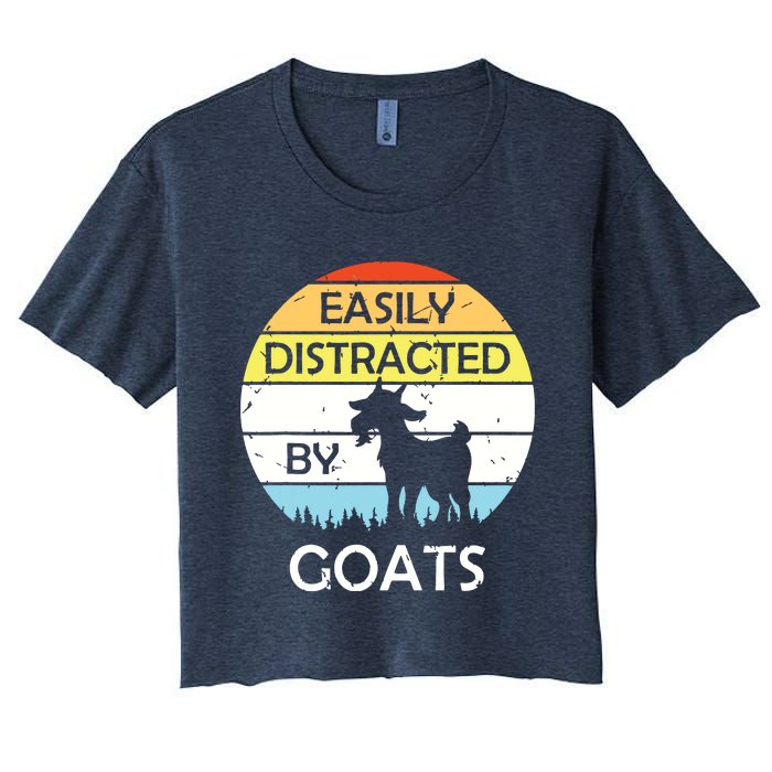 Easily Distracted By Goats Retro Vintage Funny Goat Lover Women's Crop Top Tee