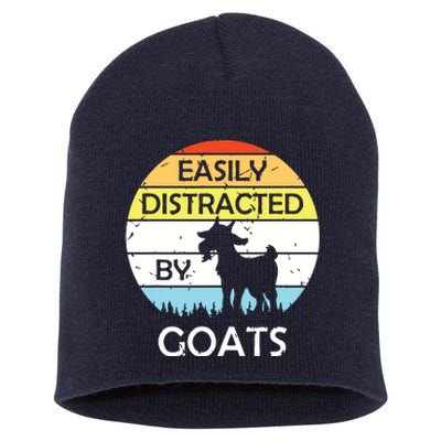 Easily Distracted By Goats Retro Vintage Funny Goat Lover Short Acrylic Beanie