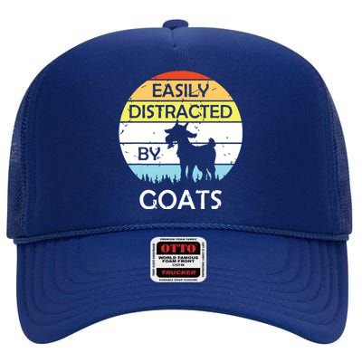 Easily Distracted By Goats Retro Vintage Funny Goat Lover High Crown Mesh Back Trucker Hat