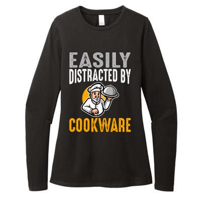 Easily Distracted By Cookware Funny Chef And Cook Gift Womens CVC Long Sleeve Shirt