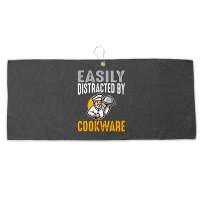 Easily Distracted By Cookware Funny Chef And Cook Gift Large Microfiber Waffle Golf Towel