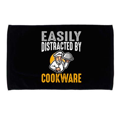 Easily Distracted By Cookware Funny Chef And Cook Gift Microfiber Hand Towel