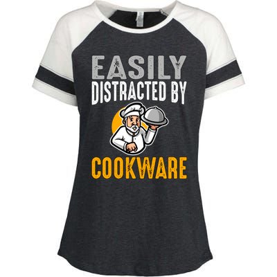 Easily Distracted By Cookware Funny Chef And Cook Gift Enza Ladies Jersey Colorblock Tee