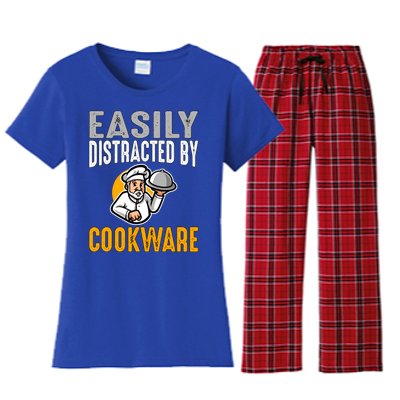 Easily Distracted By Cookware Funny Chef And Cook Gift Women's Flannel Pajama Set