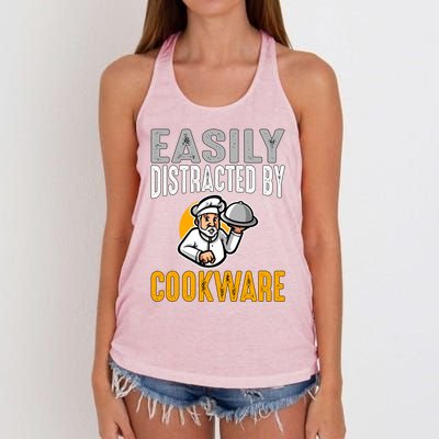 Easily Distracted By Cookware Funny Chef And Cook Gift Women's Knotted Racerback Tank