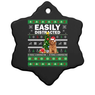 Easily Distracted By Poodle And Chirstmas Tree Merry Xmas Funny Gift Ceramic Star Ornament