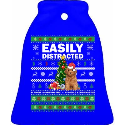 Easily Distracted By Poodle And Chirstmas Tree Merry Xmas Funny Gift Ceramic Bell Ornament