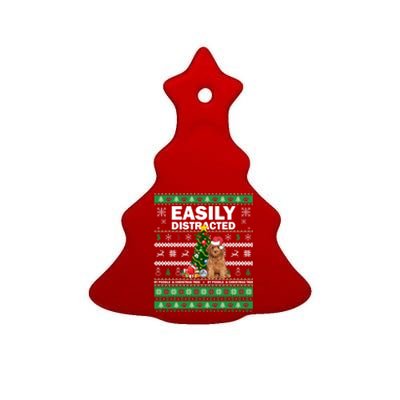 Easily Distracted By Poodle And Chirstmas Tree Merry Xmas Funny Gift Ceramic Tree Ornament