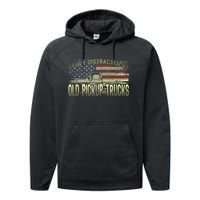 Easily Distracted By Old Pickup Trucks American Flag Truck Performance Fleece Hoodie