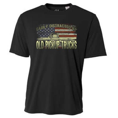 Easily Distracted By Old Pickup Trucks American Flag Truck Cooling Performance Crew T-Shirt