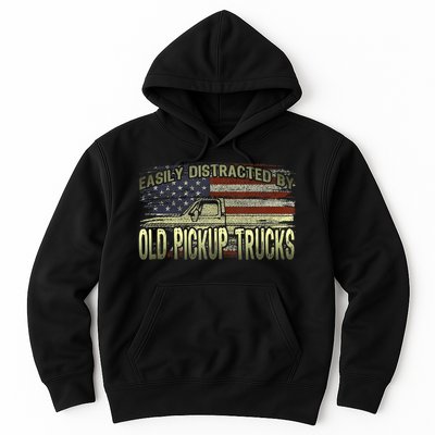 Easily Distracted By Old Pickup Trucks American Flag Truck Hoodie