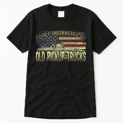 Easily Distracted By Old Pickup Trucks American Flag Truck Tall T-Shirt