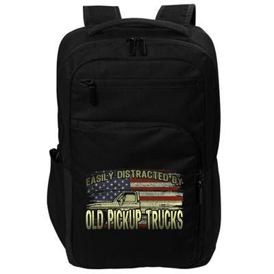 Easily Distracted By Old Pickup Trucks American Flag Truck Impact Tech Backpack