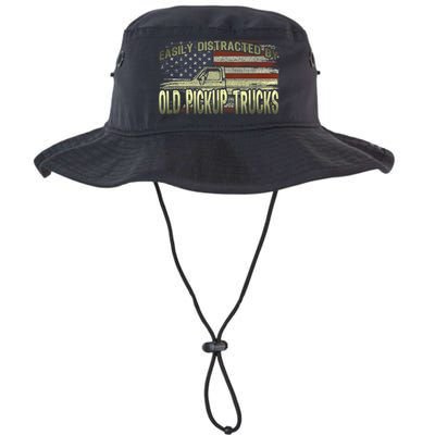 Easily Distracted By Old Pickup Trucks American Flag Truck Bucket Hat