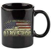 Easily Distracted By Old Pickup Trucks American Flag Truck 11oz C Handle Ceramic Mug