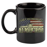 Easily Distracted By Old Pickup Trucks American Flag Truck 11oz C Handle Ceramic Mug