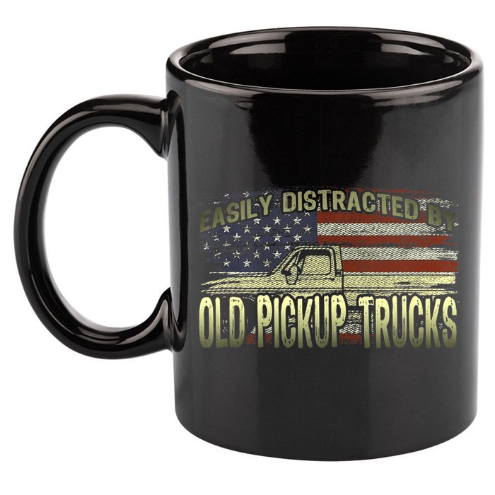 Easily Distracted By Old Pickup Trucks American Flag Truck 11oz C Handle Ceramic Mug
